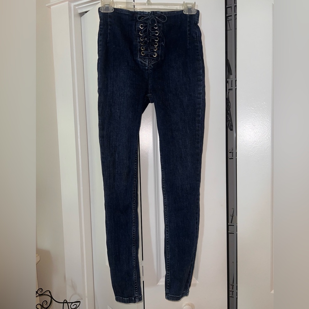 Lace up skinny jeans